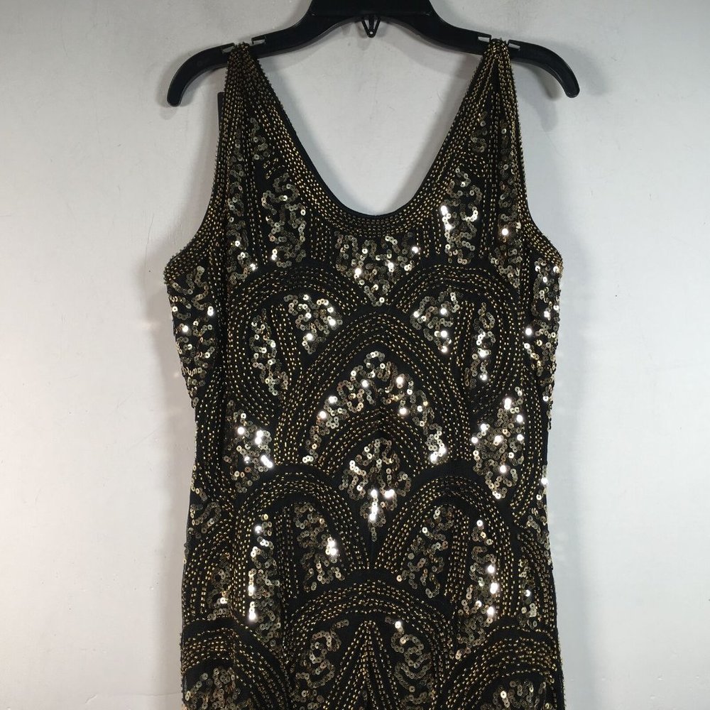 Women's VIJIV 1920s Vintage Inspired Sequin/Fringe Flapper Dress, Size S - Black - Picture 8 of 11